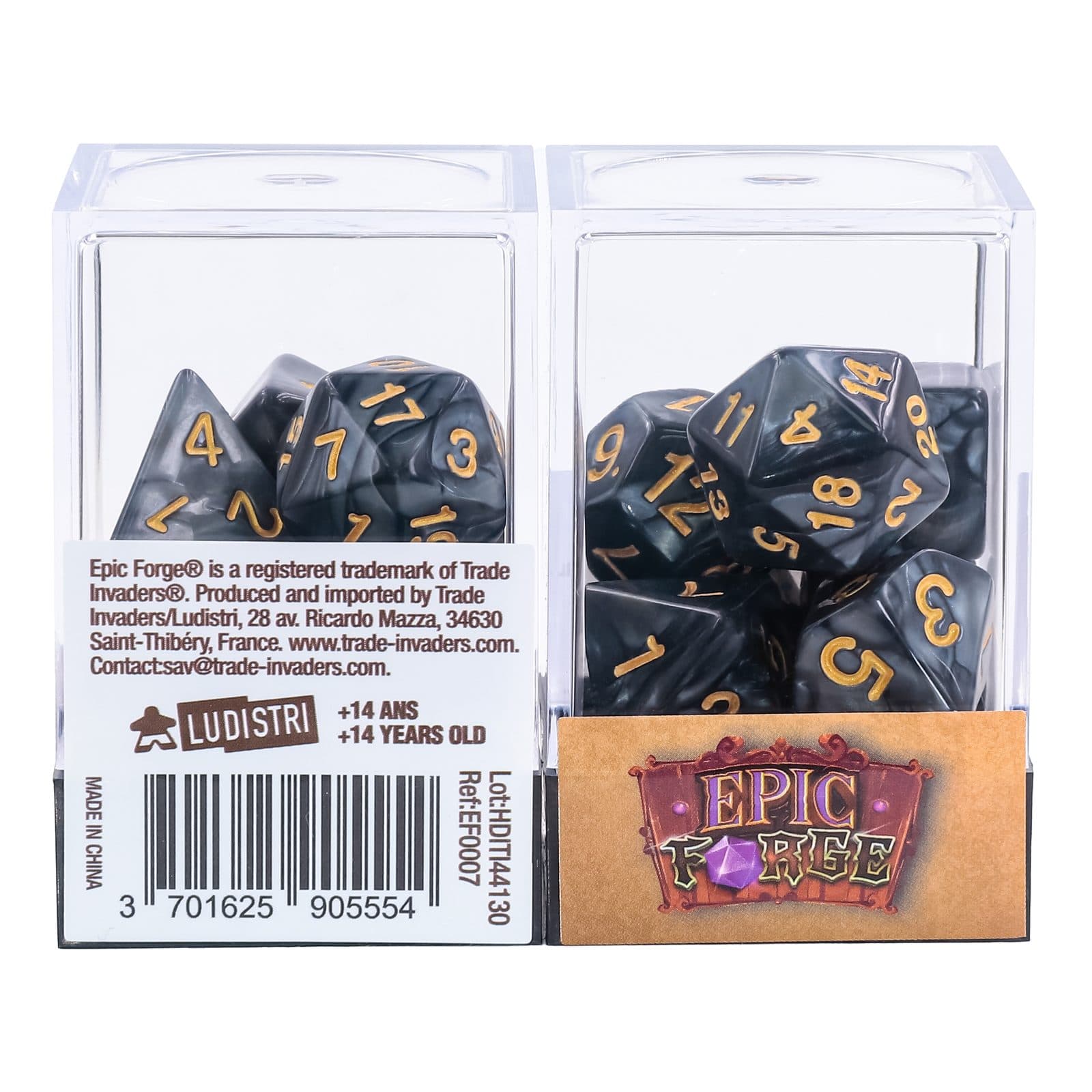 EPIC FORGE 7 dices pack - Pearly Black and Gold - Trade Invaders 3701625905554